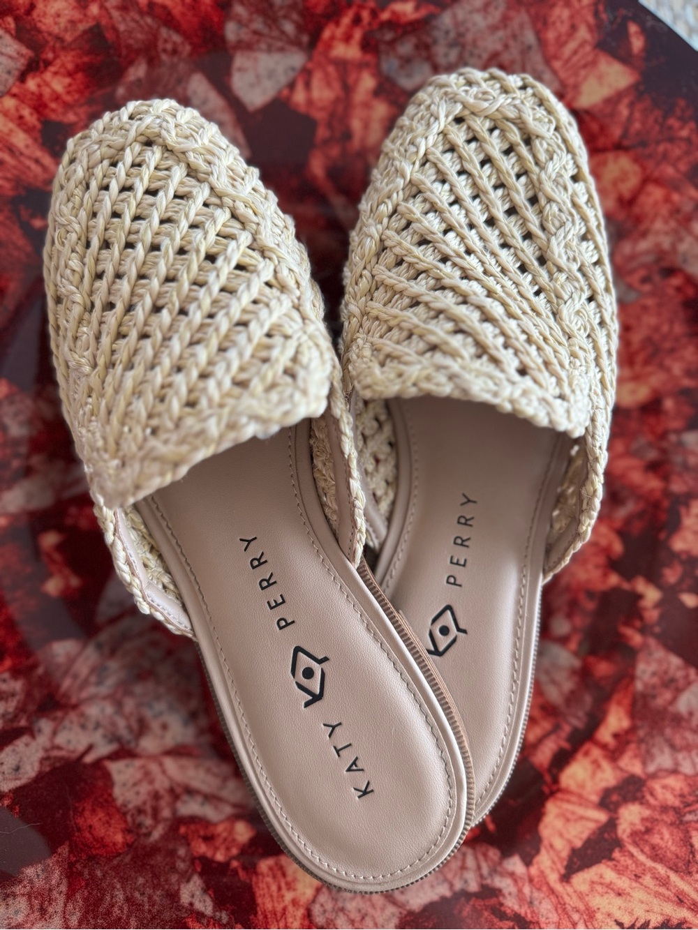 Katy Perry Collections Beige Woven Slide Mules